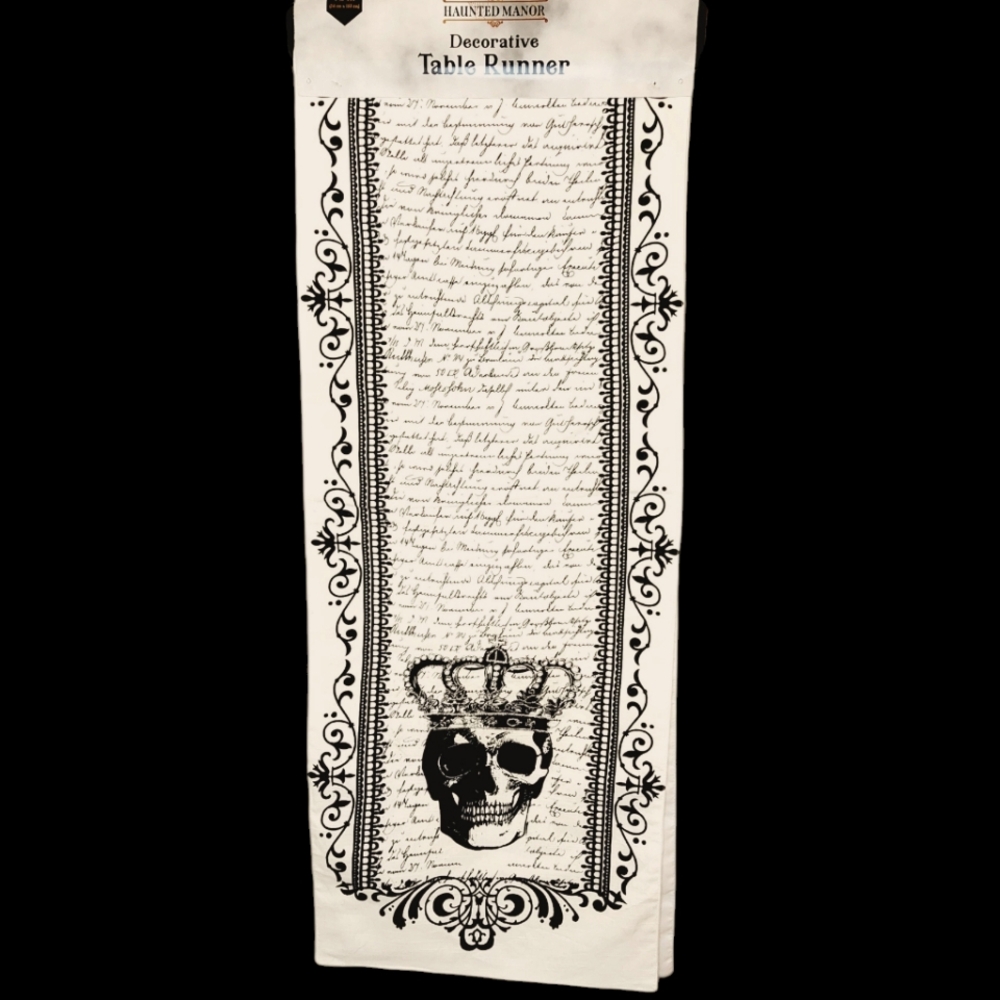 Halloween Skull Crown Scroll Table Runner New